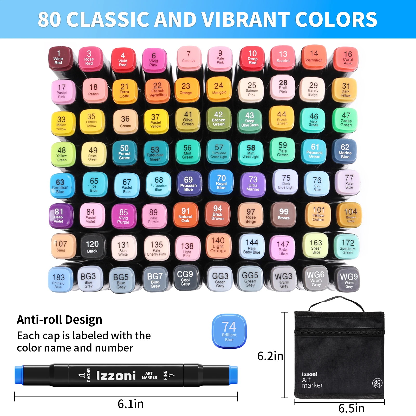 80 Colors Alcohol Markers with Base Dual Tip Drawing Markers for Adult and Kids Comics Coloring Sketching Illustration - view 2