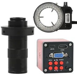Anillo de luz Digital electrónico Industrial, 14MP, 1080P, HDMI, VGA, cámara de Video de microscopio + 130X, Zoom ajustable, lente de montaje en C, 56 LED