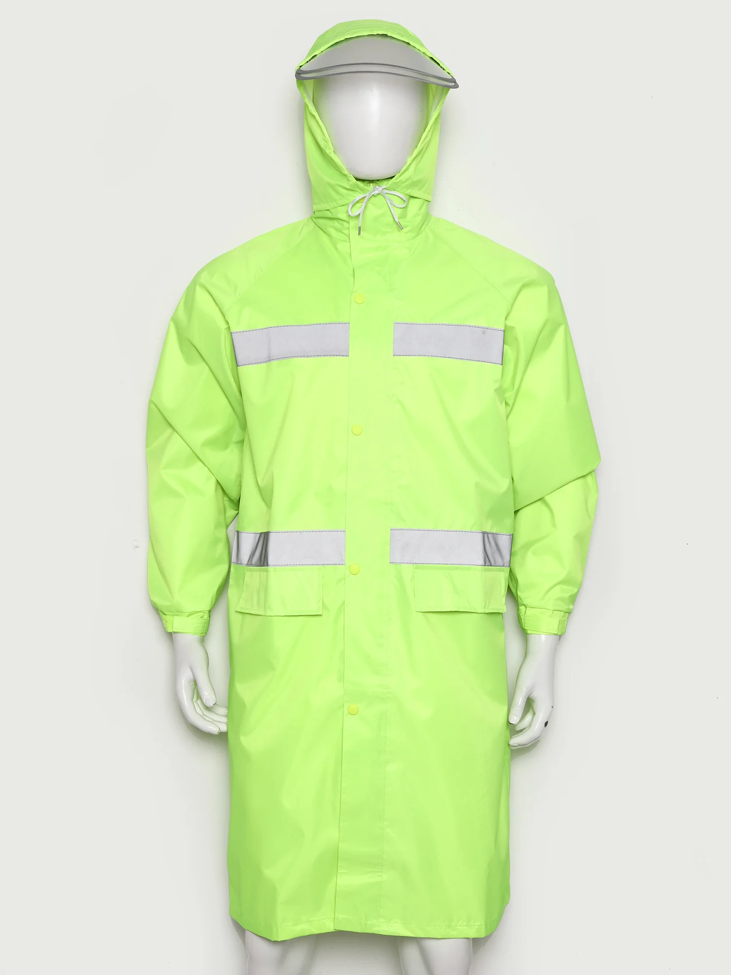 Men Women Reflective Strips Raincoat Hooded Water Resistant Long Sleeve Mesh Lining Workwear for Construction Factory Warehouse