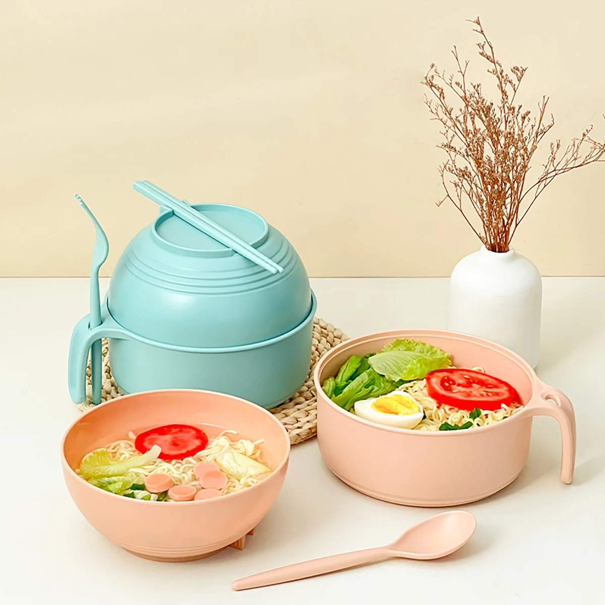 

Многоразовая пластиковая миска для лапши быстрого приготовления с набором столовых приборов, большая емкость, ланч-бокс бенто, портативный контейнер для еды для студентов и взрослых