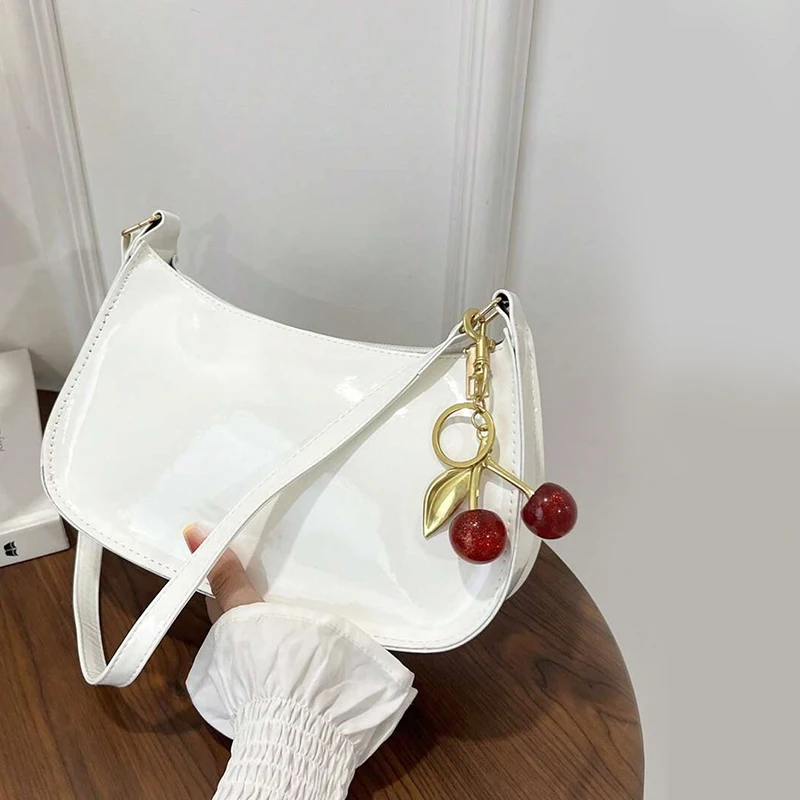 Solid Color PU Leather Women Shoulder Bags Fashion Ladies Cherry Pendant Handbags Purse Casual Design Female Hobos Underarm Bag