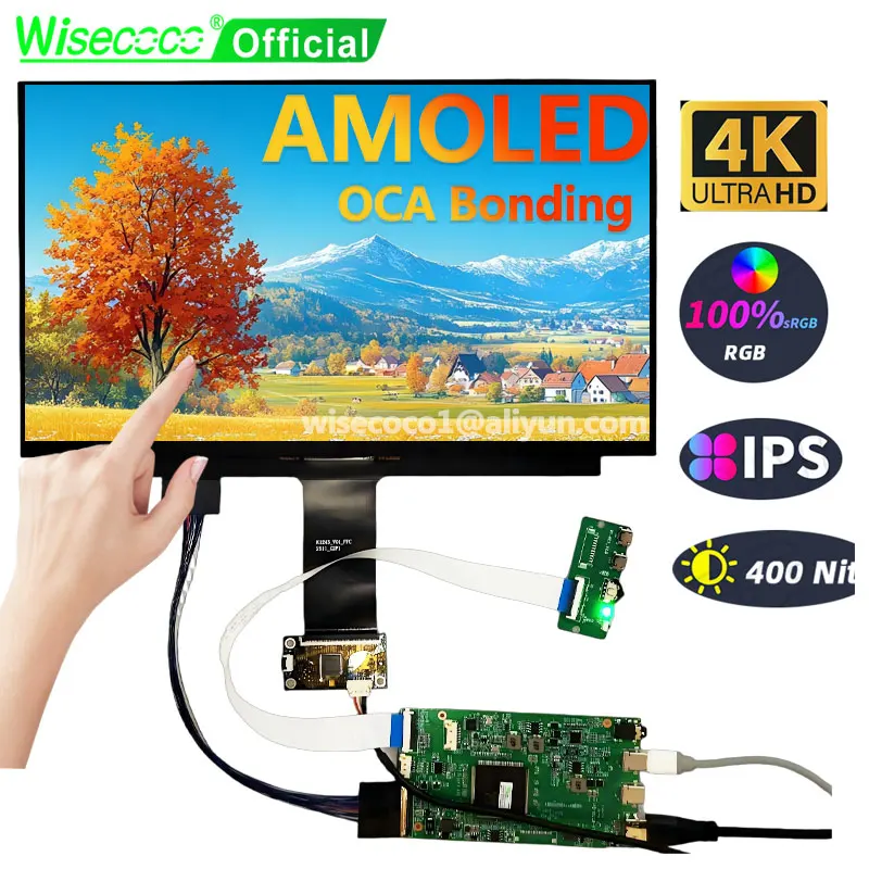 

Wisecoco Amoled 13.3 Inch 4K OLED Display IPS 3840x2160 UHD USB-C Driver Board OCA Bonding Touchscreen 100%DCI-P3 10Bits