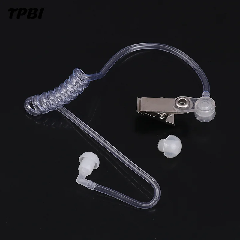 Acoustic Tube Two Way Radio Headset Single Air Conduit Transparent Coil Earplug With Metal Clip Replacement Tool