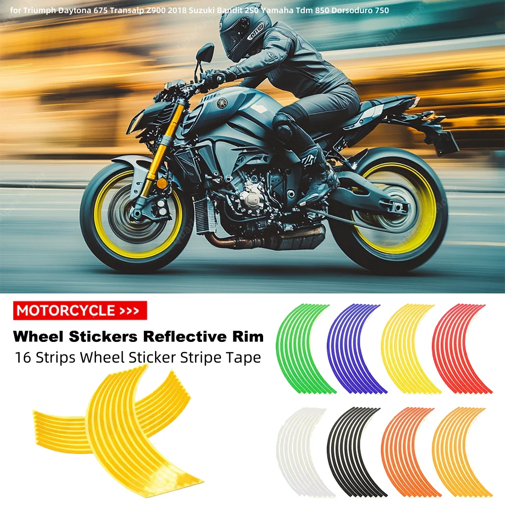 16 Strips Wheel Sticker Stripe Tape Bike Motorcycle 17 18 inch for Triumph Daytona 675 Transalp Z900 2018 Suzuki Bandit 250