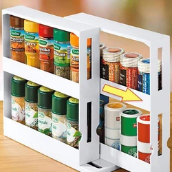 Double Tier Kitchen Spice Rack  Rack Spice Organizer Seasoning Bottle Storage Multifunctional Rotating Storage Cabinet Shelf