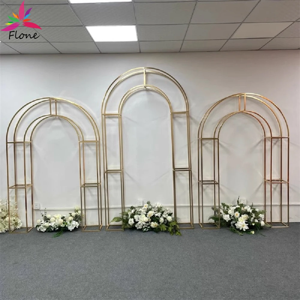 

H2.4m 3pcs/set Golden Plating Arch Christmas Party Decoration Backdrop Decor Mariage Anniversaire Stand Arche Decor Shiny Props