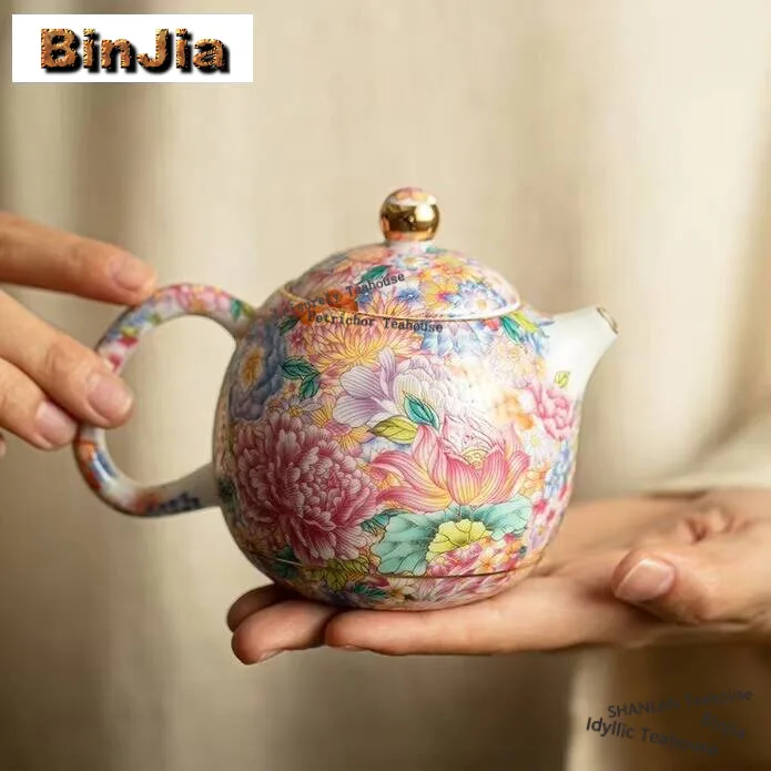 

250ML Chinese Handmade Tea Pots Porcelain Teapot Color Enamel Teapots Teaware Ceramic Tea Accessories Kung Fu Tea Kettles Craft
