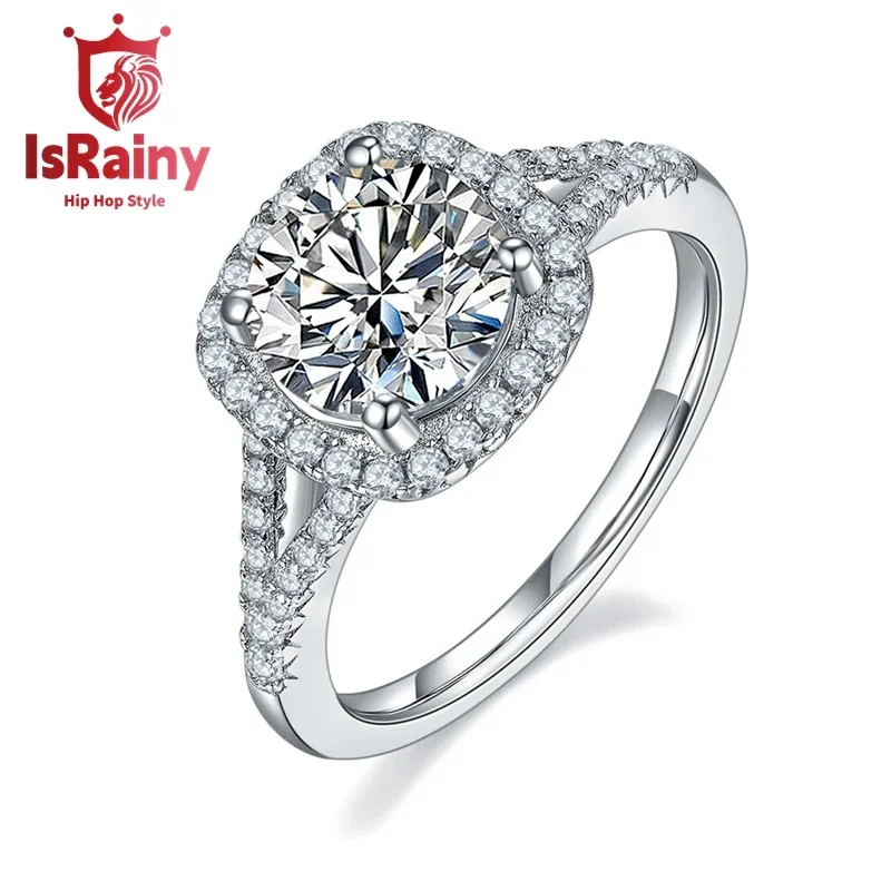 

IsRainy Hip Hop Rock Solid 100% 925 Sterling Silver Real GRA Moissanite Diamonds Rings Round Engagement Anniversary Fine Jewelry