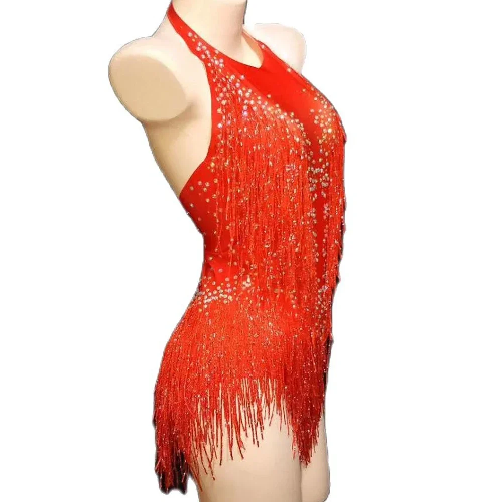 Glitzernde Strass-Bodys für Damen, helle Fransen, ärmellos, Neckholder, Geburtstagsfeier, Clubkleidung, Abend, Abschlussball, Sänger, Tanzkostüme