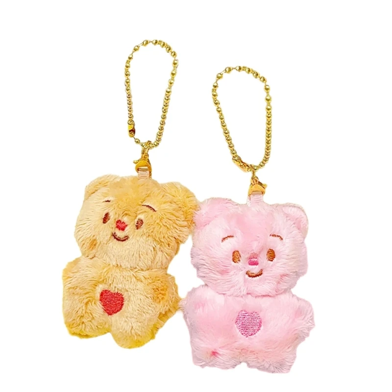 Lovely Butter Bear Couple Keychain Plush Charm for Fashionable Lovers with Adjustable Chain Length Portable Jewelry Dropship