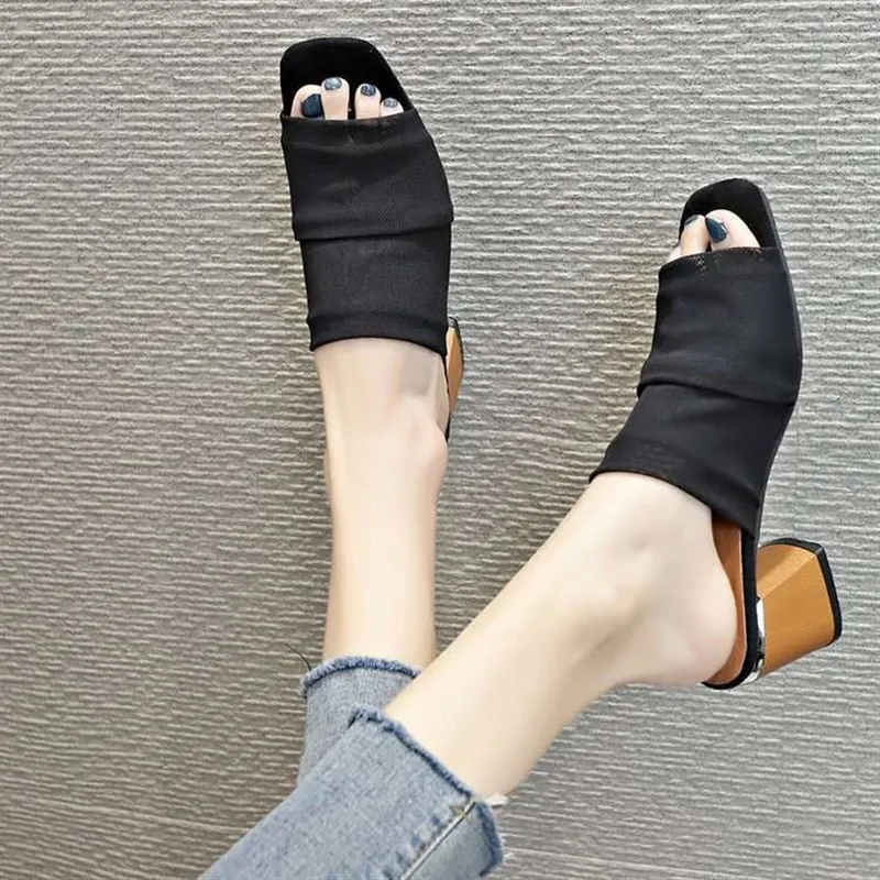 

Large Size Women's Casual Cloth Slippers Faion Thi Heels Comfortable EVA Inner Rubber Bot Ci Walk Suitable for Pregnant