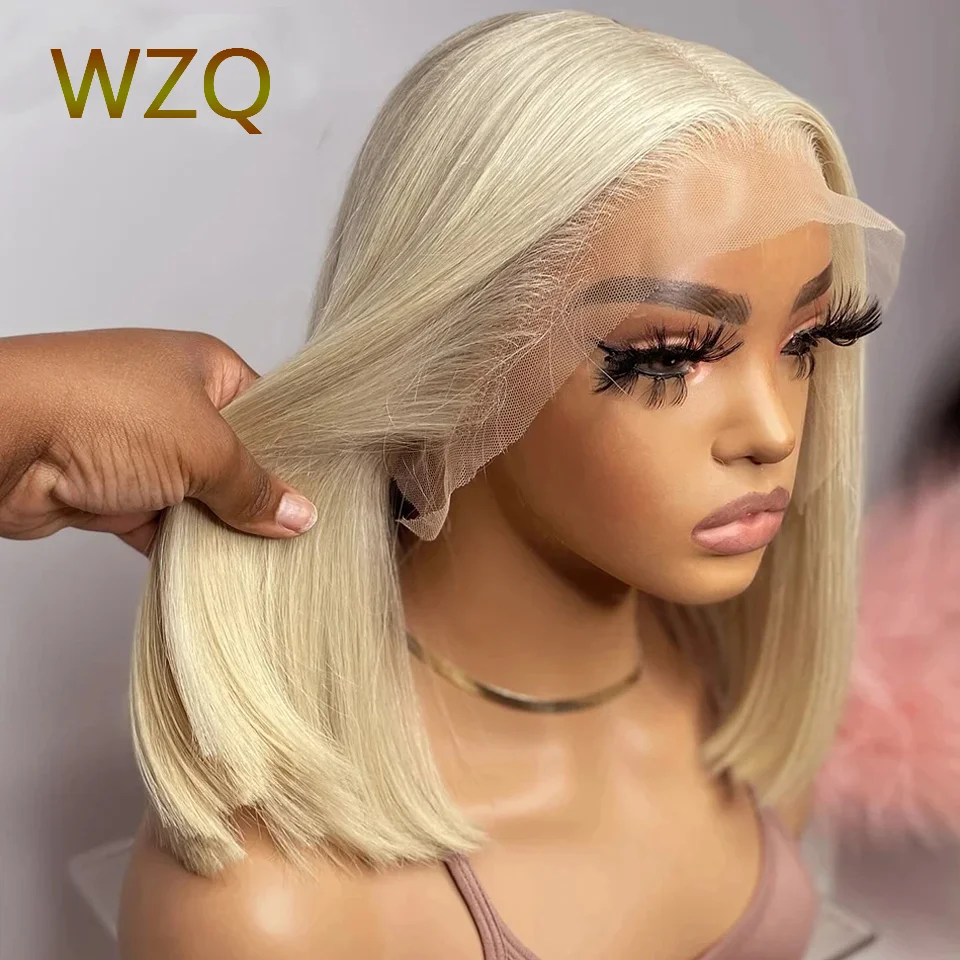 

Short Bob Wig 613 Blonde Colored Straight Bob Wig 13x4 Lace Front Human Hair Wigs 180% Transparent HD Lace Frontal Wig For Women