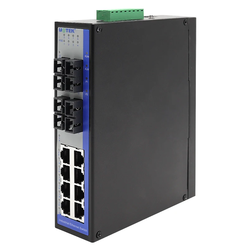 UOTEK 산업용 1000M 12 포트 기가비트 관리형 POE 이더넷 스위치 지원 IEEE 802.1Q VLAN QoS UT-62012GC-8GT4GSC-POE