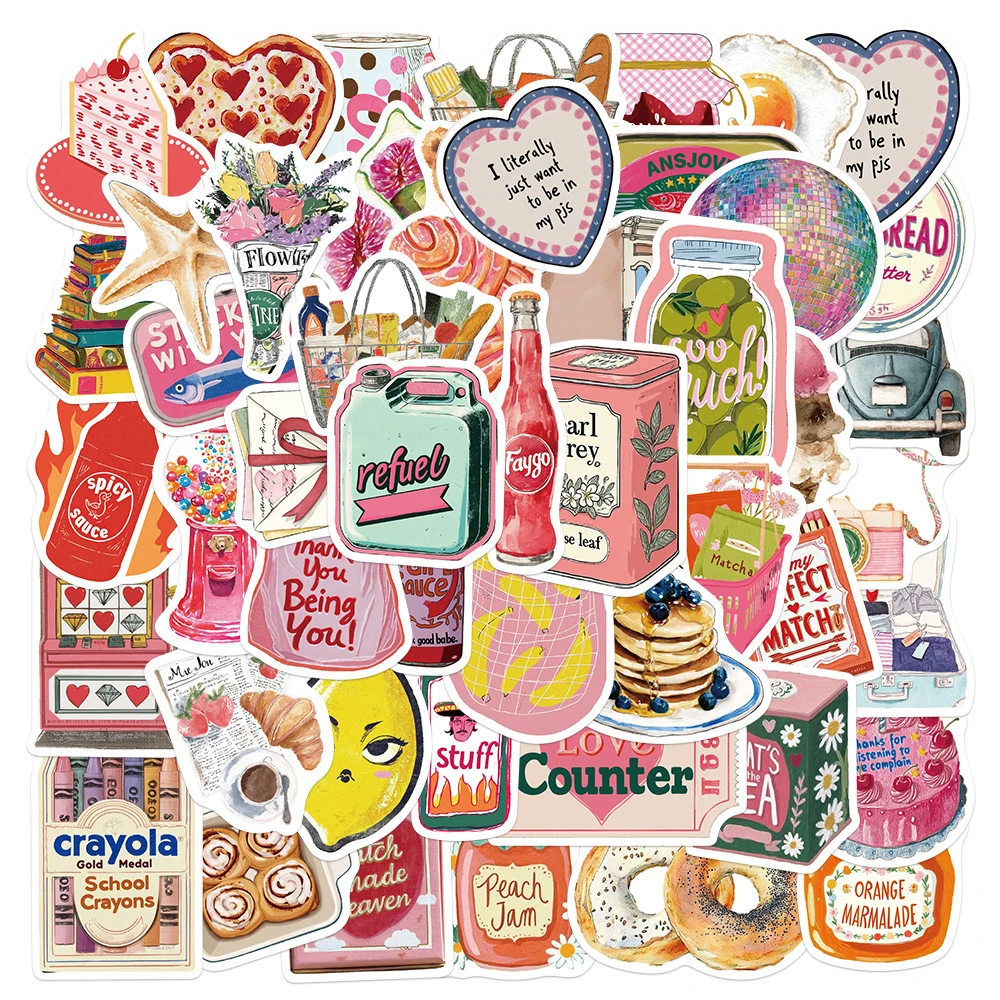 

10/30/50pcs Retro Pink Mediterranean Aesthetic Stickers Cute Girl Cartoon Sticker DIY Water Bottle Notebook Phone Decals Packing