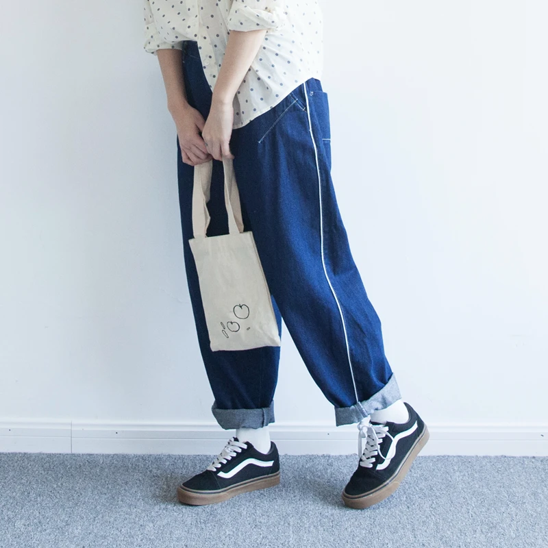 

Loose Wide Leg Jeans Japanese Sle Deconstructed Side Line Harajuku Pants Women's Spring Autumn Deep Blue Denim Casual Trousers