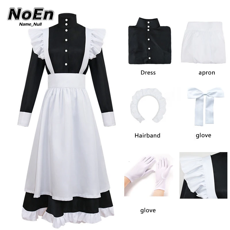 

Miracle Warm Servant Cosplay Cute British Lolita Dress Maid Uniform Male Cosplay Costume Female with Hairband and Gloves