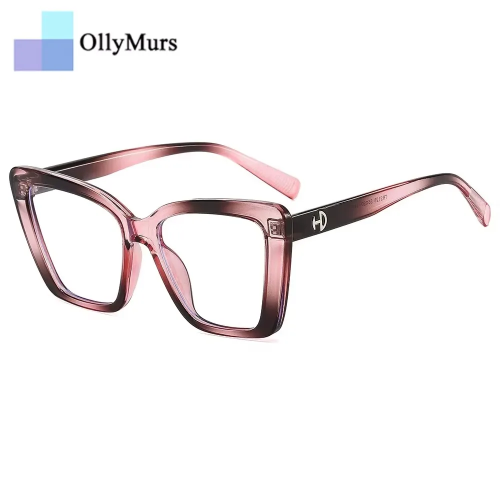OLLYMURS Retro Thick Frame Myopia Glasses for Women Cat Eye Anti Blue Light Reading Glasses Prescription Eyeglasses Customized
