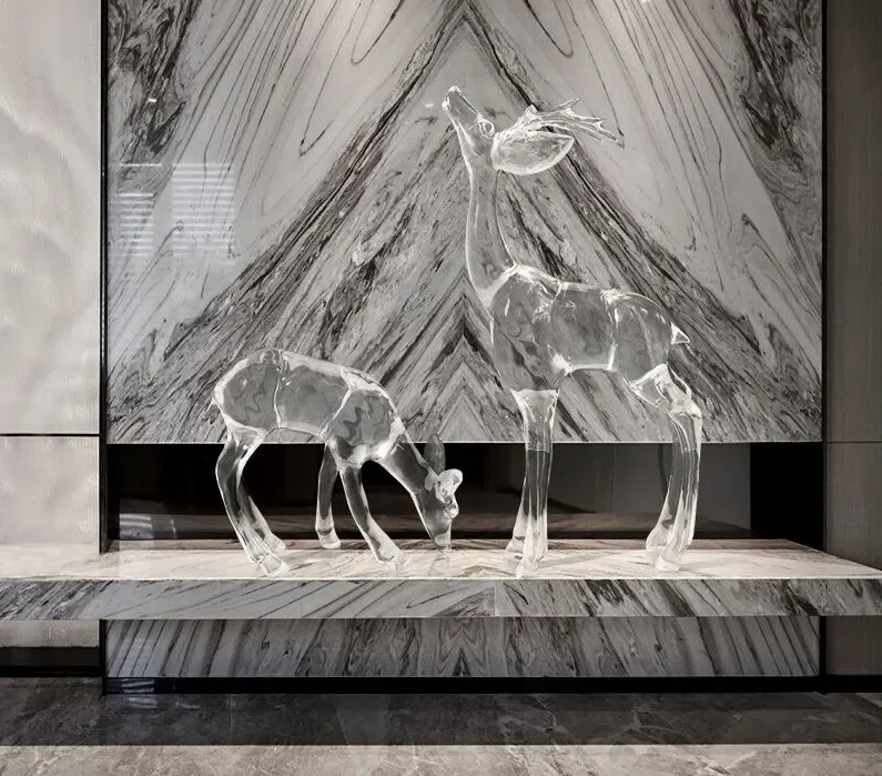 Modern transparent resin crystal deer sculpture animal art creative decorative ornament