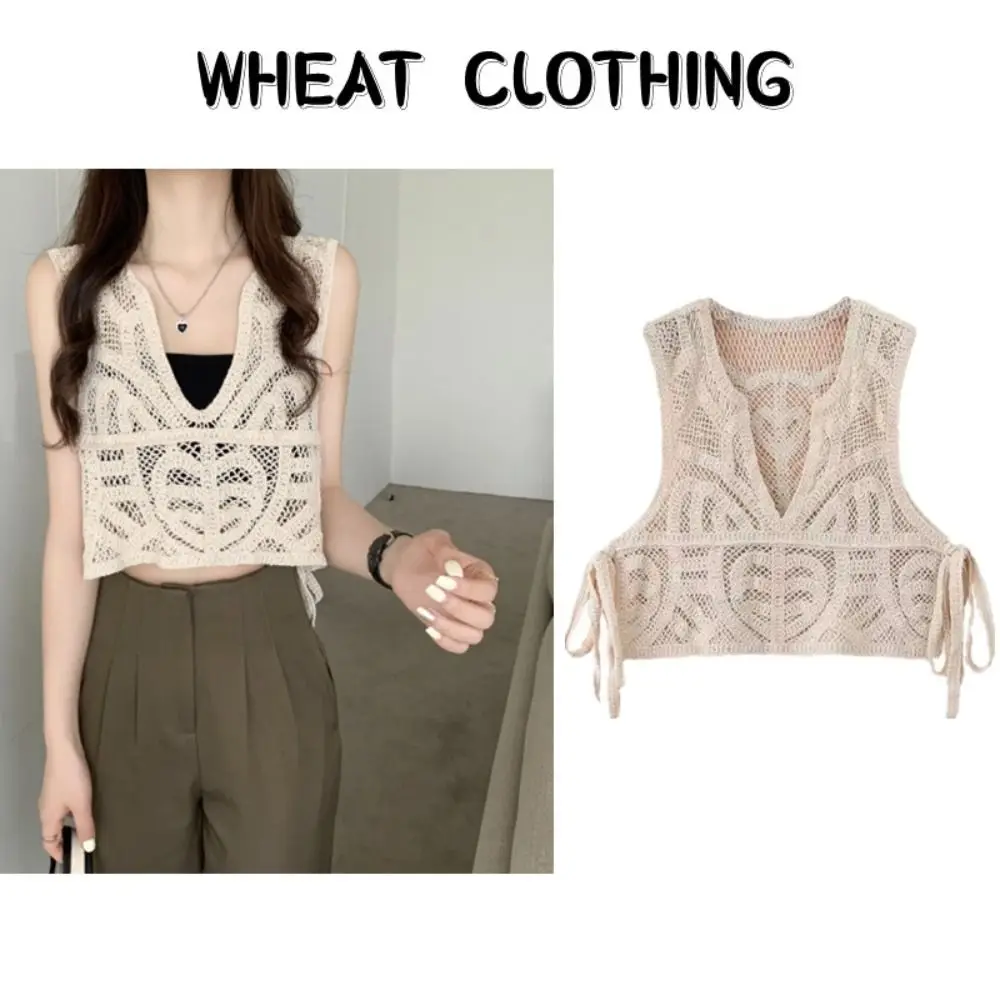 

New Women Hollow Sleeveless Suspender Cotton Summer Sweet Crochet Vest Camisole French Style Front Crop Tops