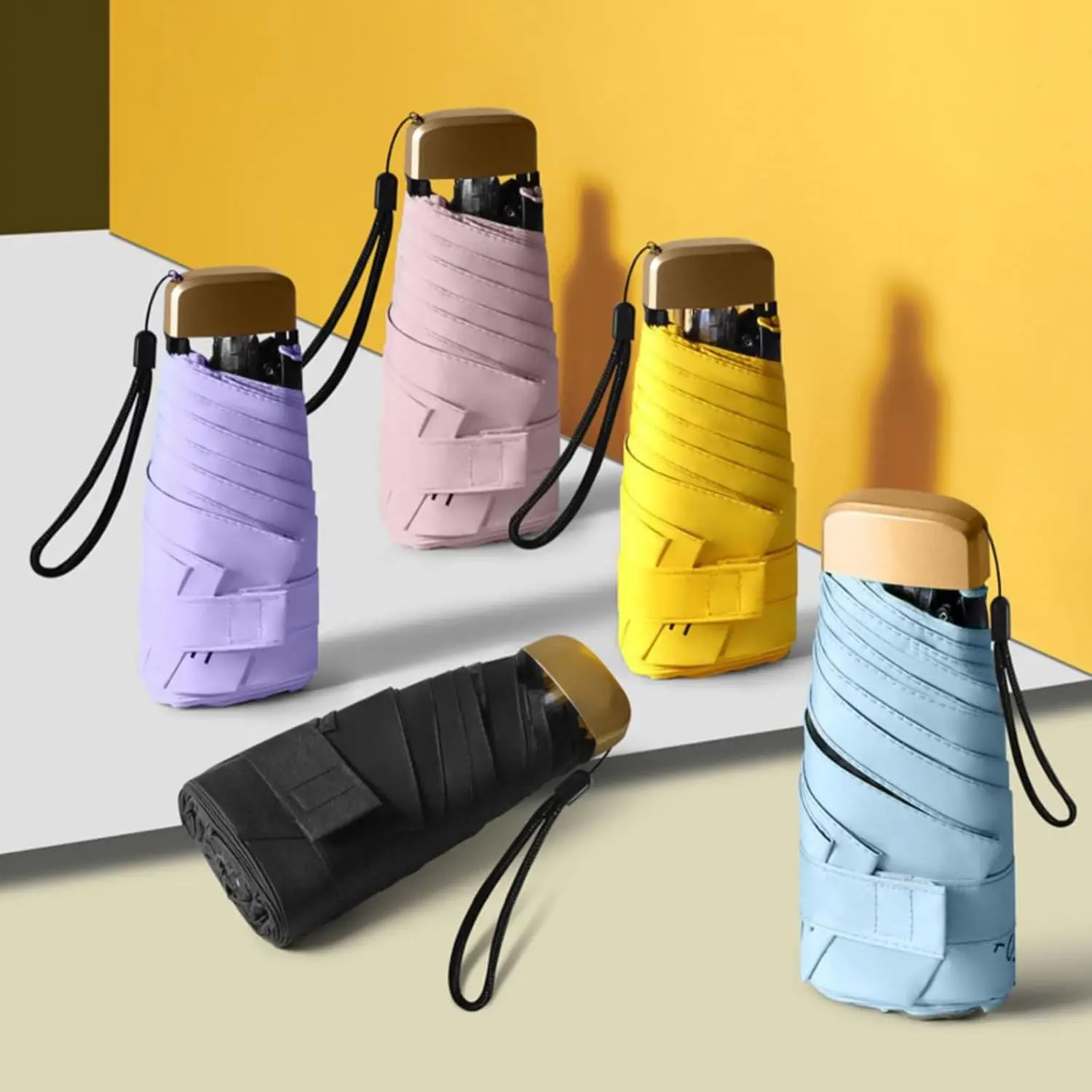 Mini Sun Umbrella Pocket Rain Umbrella Safety push-pull handle Sun Shade 6 ribe, resistant, compact lightweight, easy to carry