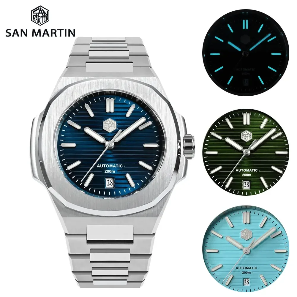 San Martin Luxury 43mm  Men Diver Watch PT5000 Automatic Movement Stainless Steel Watches Luminous Waterproof 20Bar Wristwatch