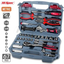 67pc Car Repair Tool Kit Set 1/4 3/8 Auto Mechanical Tools Metric DIY Hand Tools Socket Screwdriver Set Plier in Box