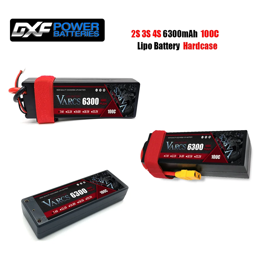 VARCS 2S 3S 4S Lipo 배터리, XT60 EC5 TRX T/DEANS XT90 XT150 플러그 하드 케이스, 1/8 버기 RC 자동차 보트 비행기용, 6300mAh 100C