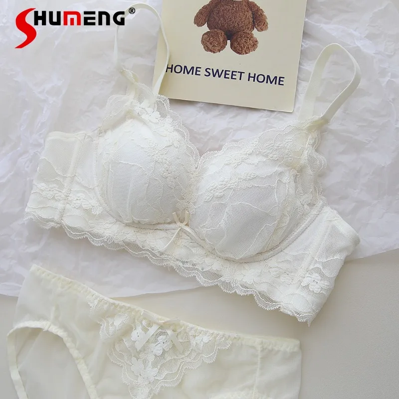 الصدر الصغيرة رفع اللاسلكية الدانتيل الصدرية مجموعة الإناث الدانتيل مثير الملابس الداخلية دعوى المرأة النمط الياباني الحلو لطيف موجز الدعاوى