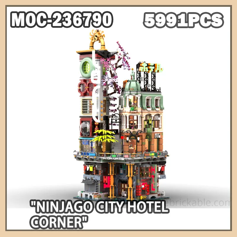 MOC-236790 Hotel Corner House Building Block Model Brick Particle Set Creative Gifts Modern Style Design 5991PCS