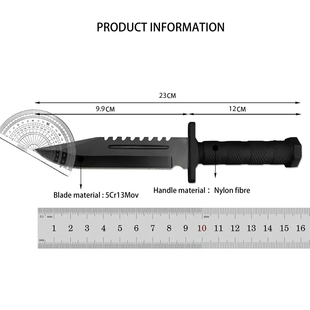 Military Fixed Blade Straight Knife With Sheath 5Cr13Mov Blade Black Nylon Fibre Handle EDC Bushcraft Survival Hunting Knives