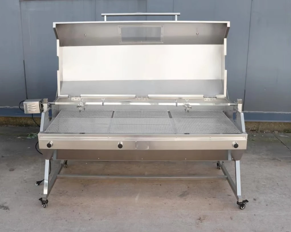 High Quality BBQ Rotisserie Grill Set with Trolley Electronic Ignition High Pressure Tube Burners for Kitchen & Party Use