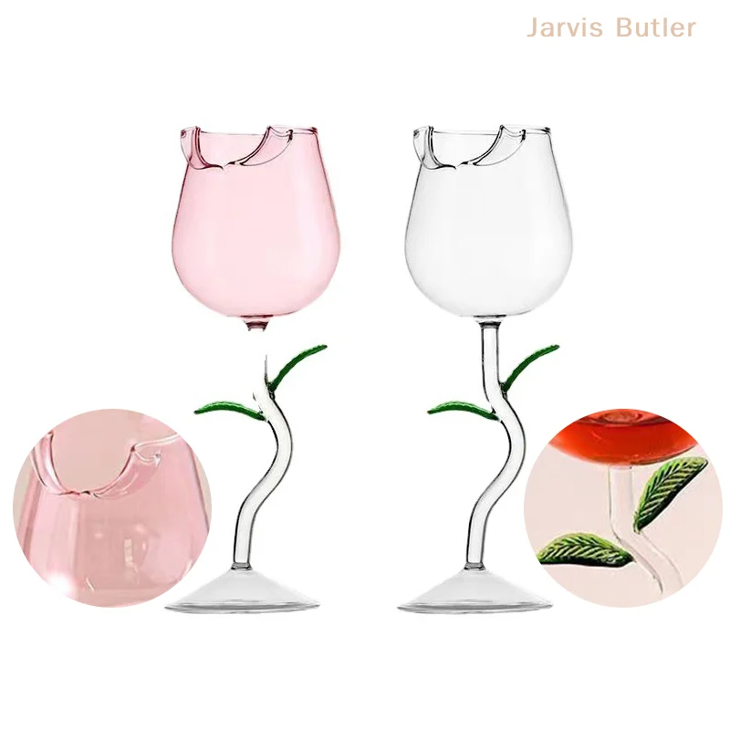 

Valentine's Day Romantic Rose-Shaped Red Wine Glass Drinking Cup Bottle With Colored Leaves Creative 150/400ml Cocktail Goblet