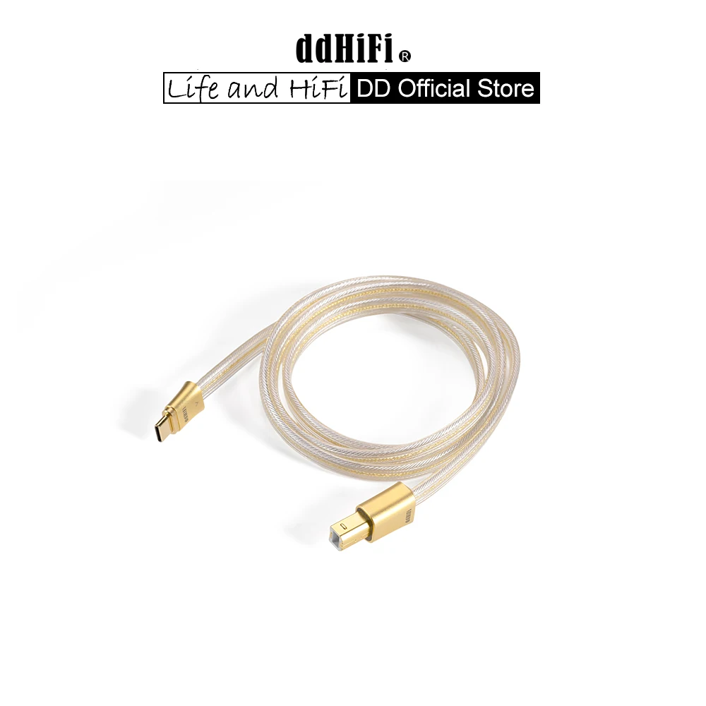 DD ddHiFi TC19BC Gold USB-C to USB-B Pure Silver Digital Cable for HiFi DAC AMP, 5 Parallel Conductors 4N OCC Silver Wire 100cm