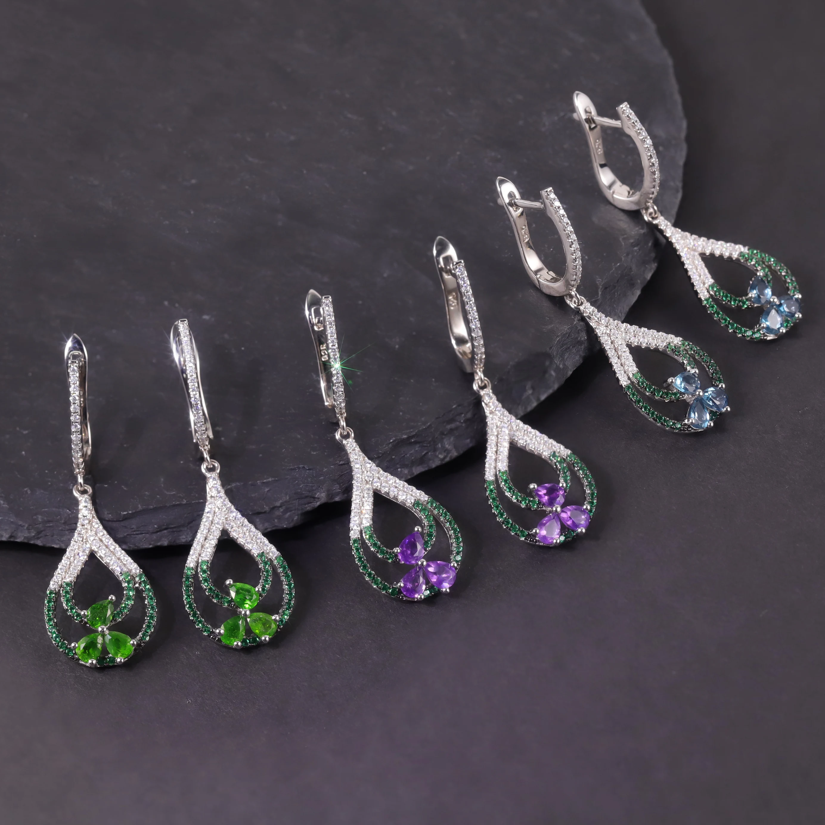 

GEM'S BALLET Birthstone Earrings Natural Gemstone Matching Color Trendy 925 Sterling Silver Drop Earrings Jewelry for Women