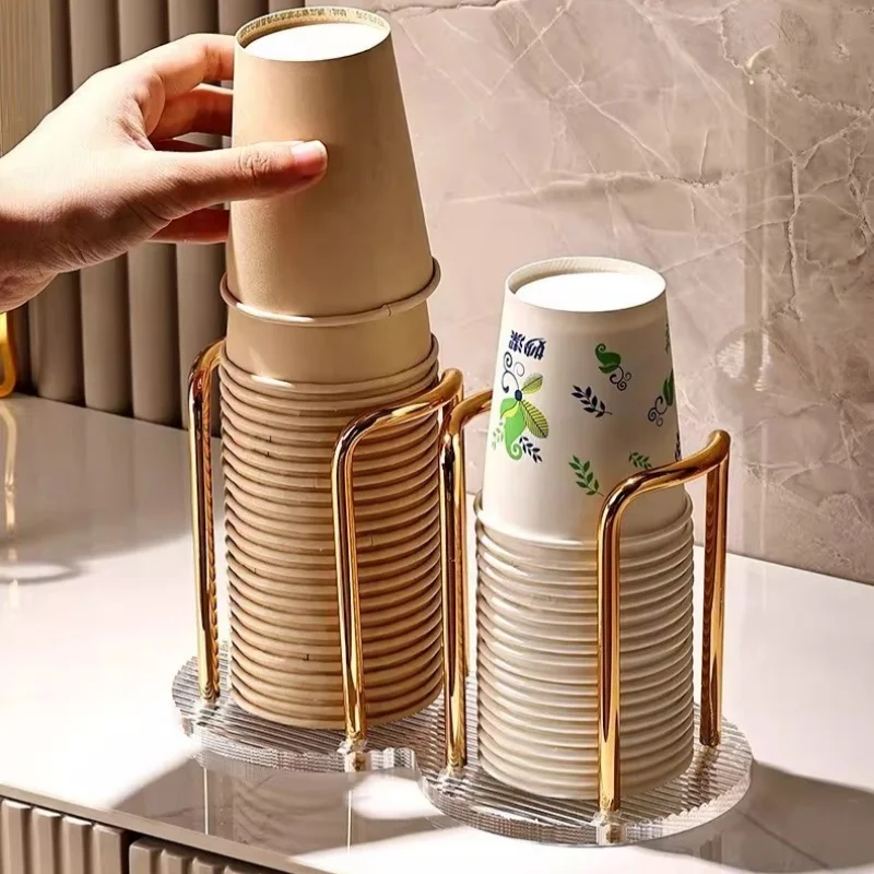 Luxury Disposable Cup Storage Holder Water Tea Cups Dispenser Rack Shelf with Longer Stick Mug Display Stand Home Organizer