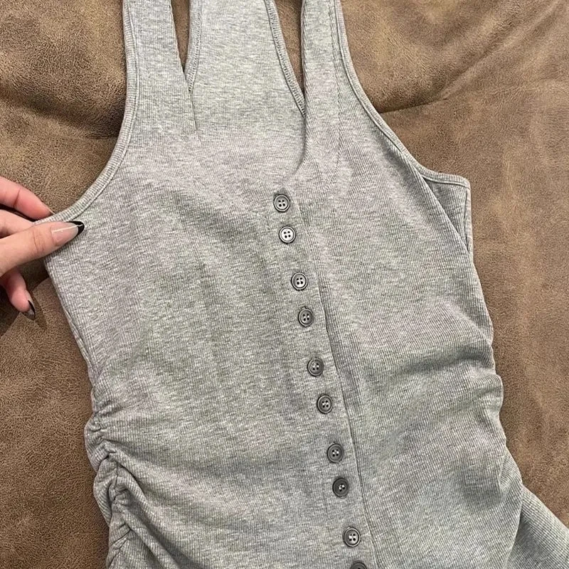 2025 Camiseta ajustada de un solo pecho para mujer, camisola plisada sin mangas con cuello cuadrado, chaleco Sexy de verano a la moda