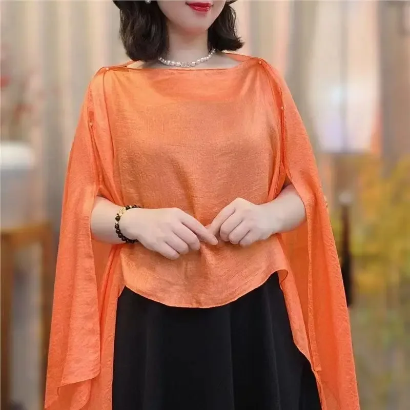 

Summer Cloak solid color sunscreen shawl fashion versatile pullover silk scarf travel vacation air-conditioned shirt women Cape