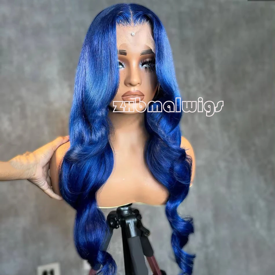 QW Synthetic Hair Lace Front Wig For Women  Blue Body Wave Preplucked Glueless  Heat Temperature Daily Cosplay