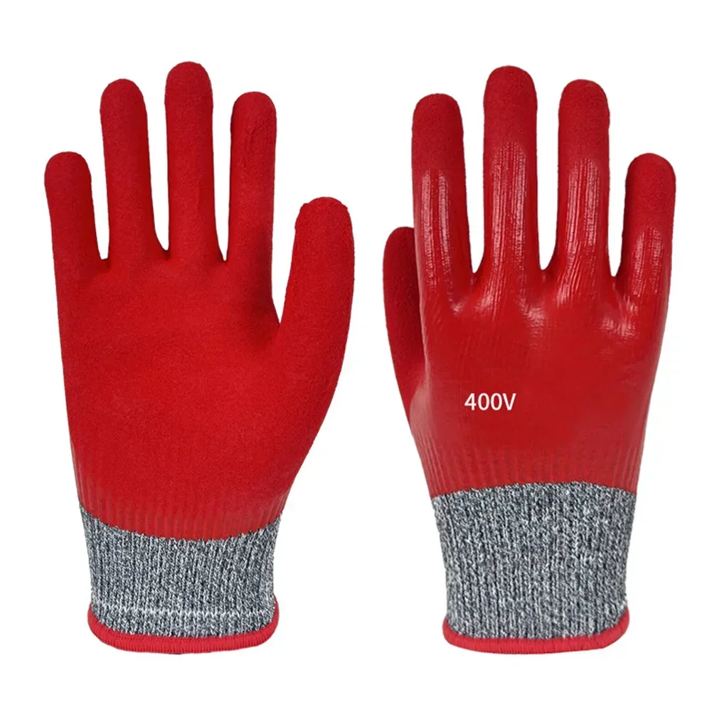 1 Pair Red 400V Voltage Insulating Gloves Electrical Work PPE Gloves All-round Insulation Glove For Electric Box Repair