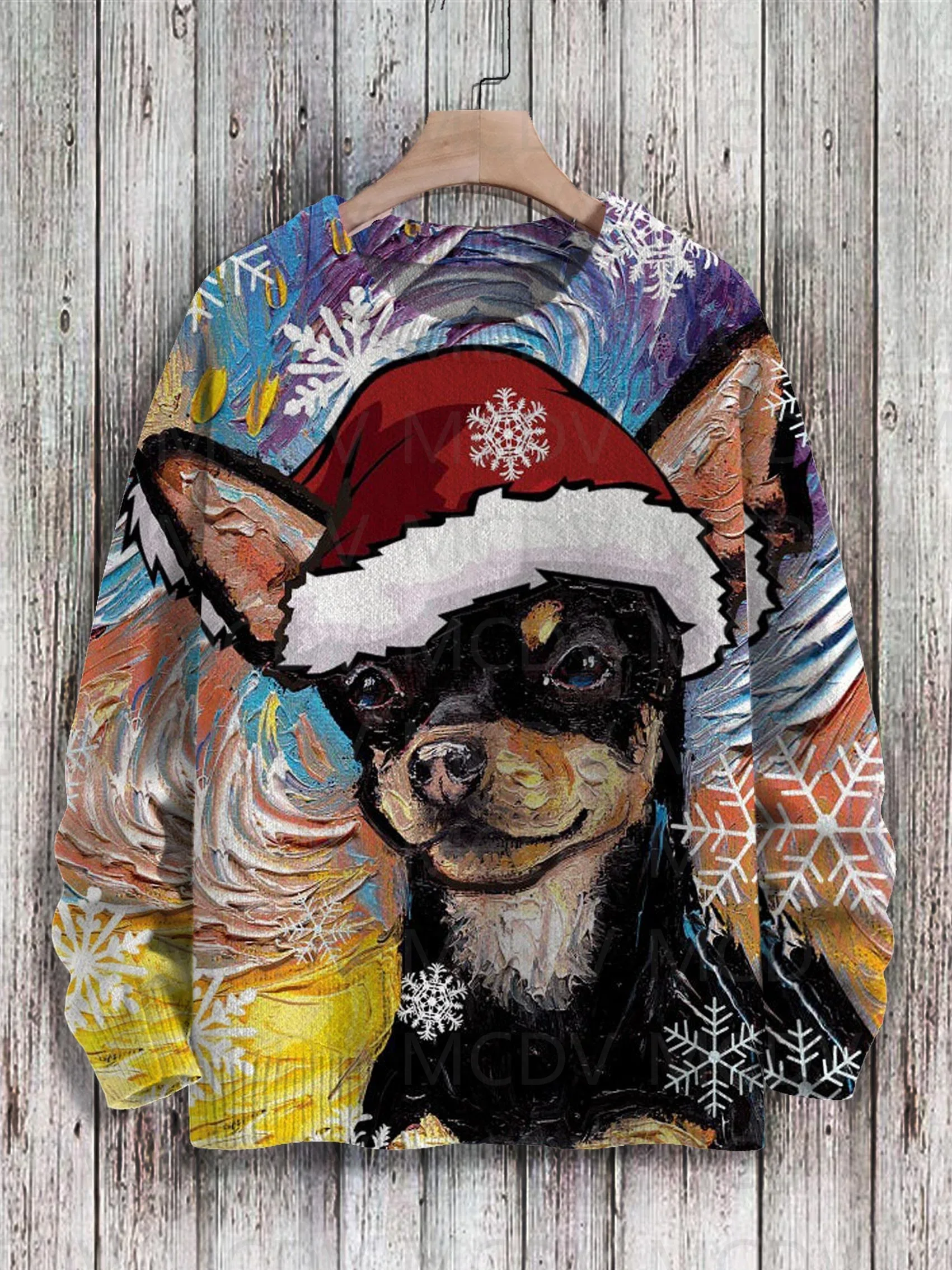 Weihnachten niedlichen Hund bunte Kunst Muster drucken lässig Strick pullover Pullover Männer für Frauen Pullover