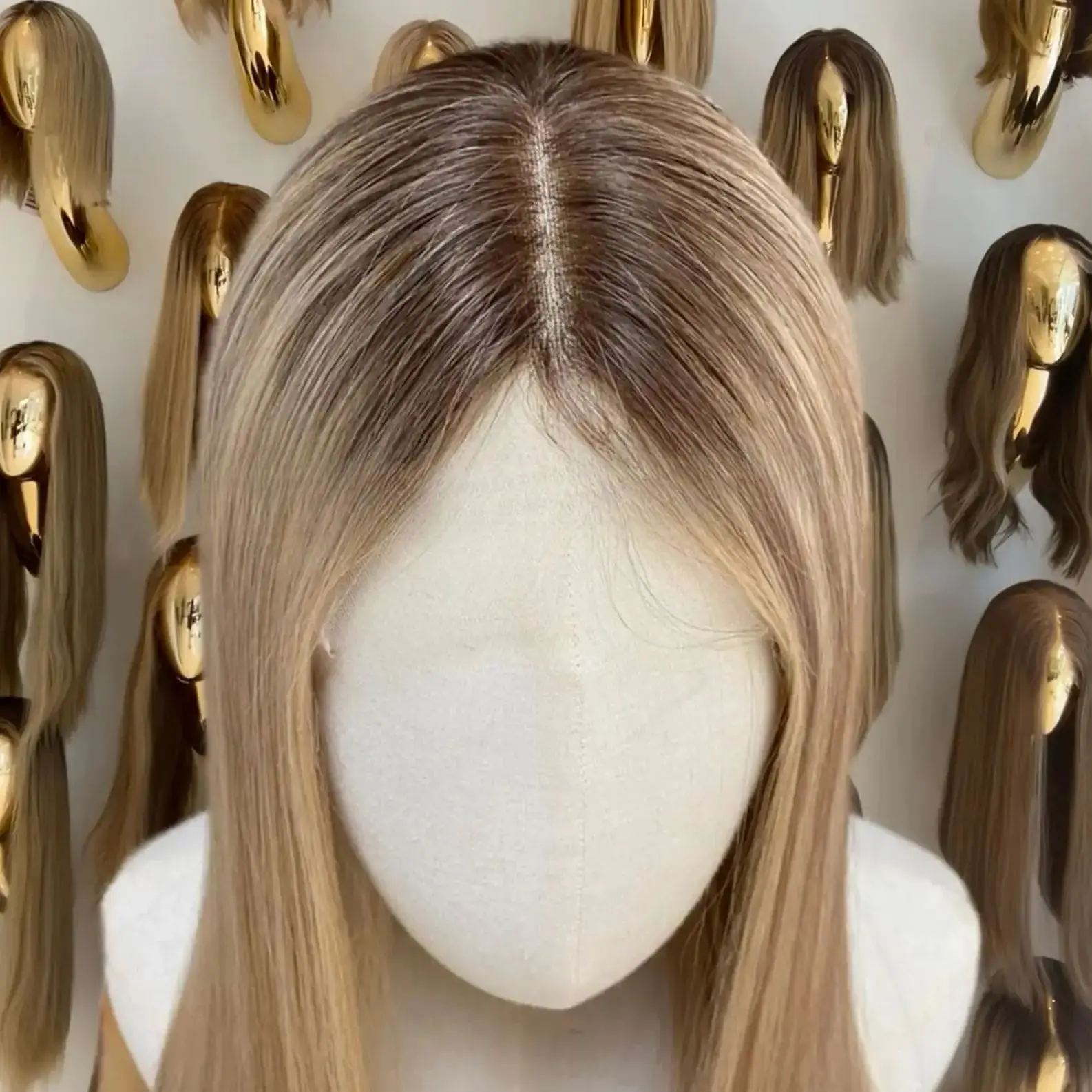 

20 Inches Ombre Platinum Blonde Ash Roots Synthetic Lace Frontal Wigs Realistic Look Natural Straight High Quality Premium Wig