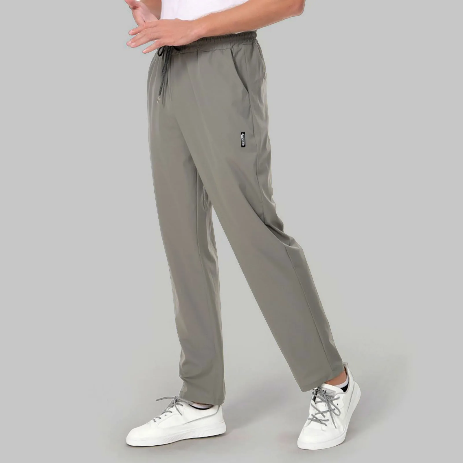 Pantalones rectos elásticos de seda de hielo para hombre, cómodos, transpirables, de secado rápido, para deportes al aire libre, con cuerda, sencillos e informales