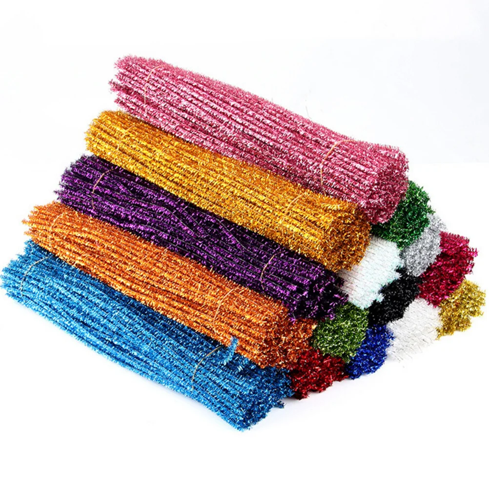 200 unidades de Hastes de Chenille Douradas com Glitter para Artesanato DIY, Material para Decoração de Festa de Aniversário Infantil, Hastes Torcidas, Lembrancinhas de Festa