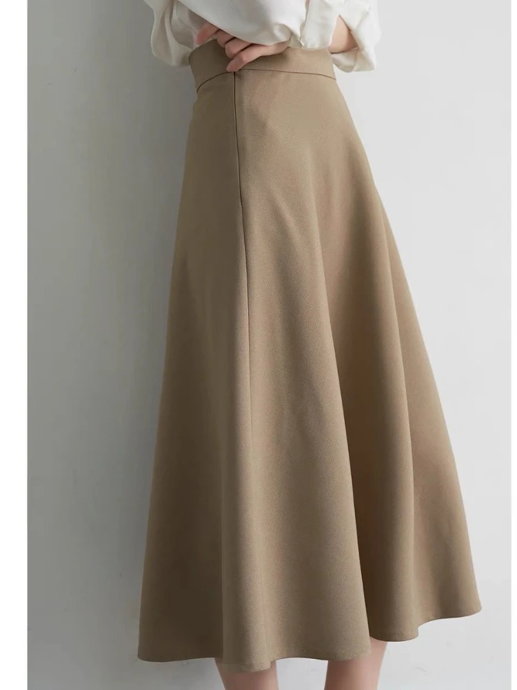 

Simple Black Mid-length Skirt Women Elegant High-waisted A-line Skirt Office Ladies Fall Slim Fit Streetwear Faldas Mujer 2025