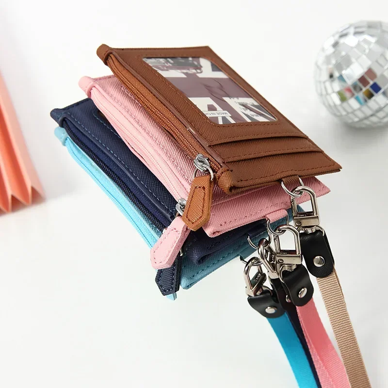 Women Business Card Holder Wallet Men PU Leather ID Cards Holders Case Neck Strap Lanyard Ladies Fashion Mini Slim Wallets