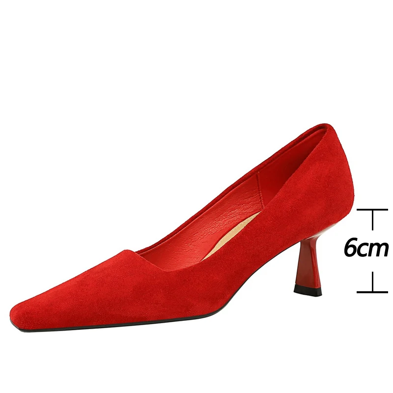 BIGTREE buty z kwadratowym noskiem damskie czółenka zamszowe wysokie obcasy 6 Cm buty damskie wszechstronne damskie buty biurowe mody kocie obcasy