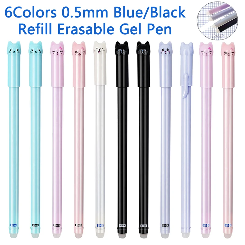 

12pcs New Creative Cat Animal Erasable Gel Pens, 0.5mm Washable Handle Magical Erasable Refill Rod for Office Writing Stationery