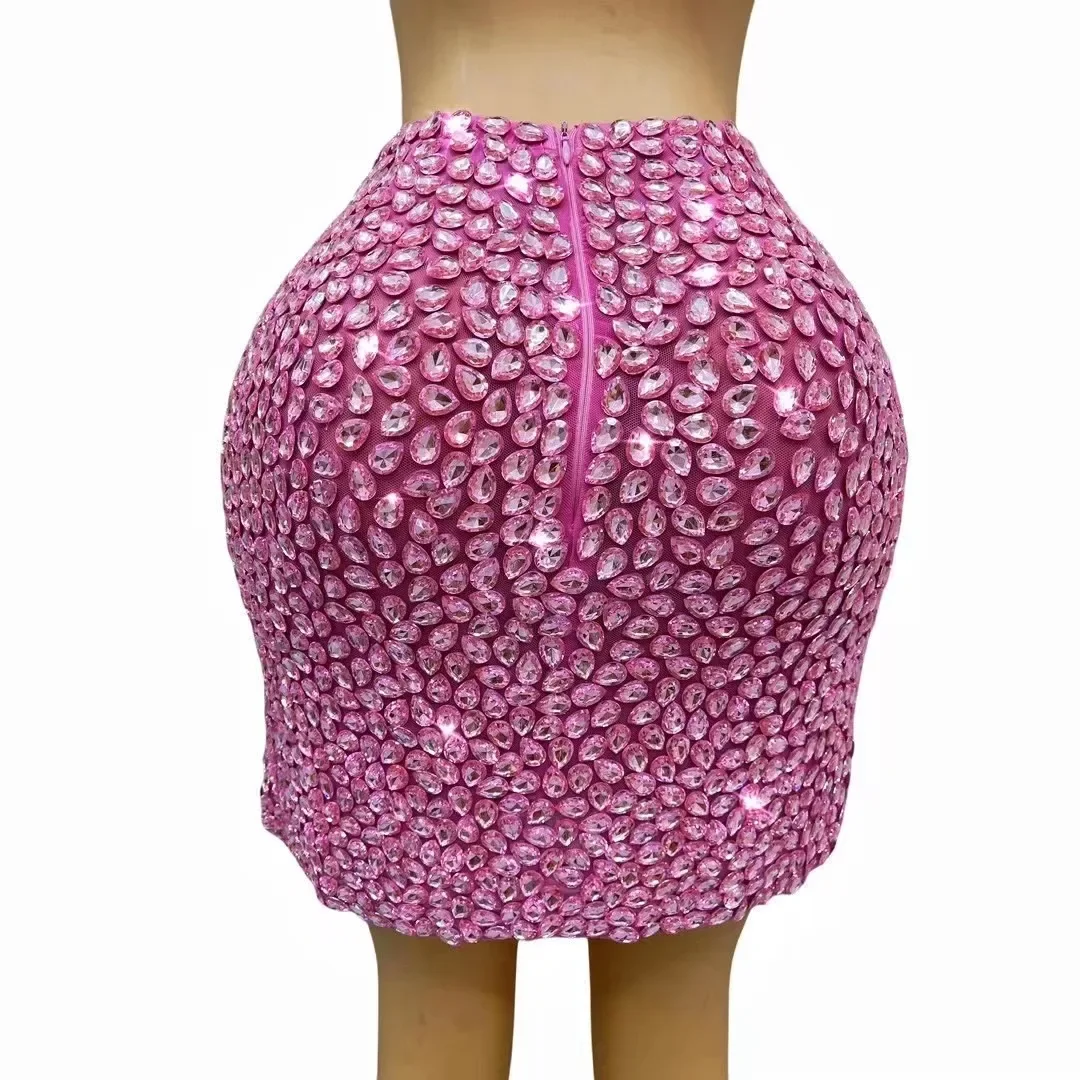 \مرحلة عيد ميلاد احتفال أداء التقطت الصور تنورة مثير المرحلة الوردي بلينغ الفضة الراين تنورة تمتد شبكة الزي الرقص