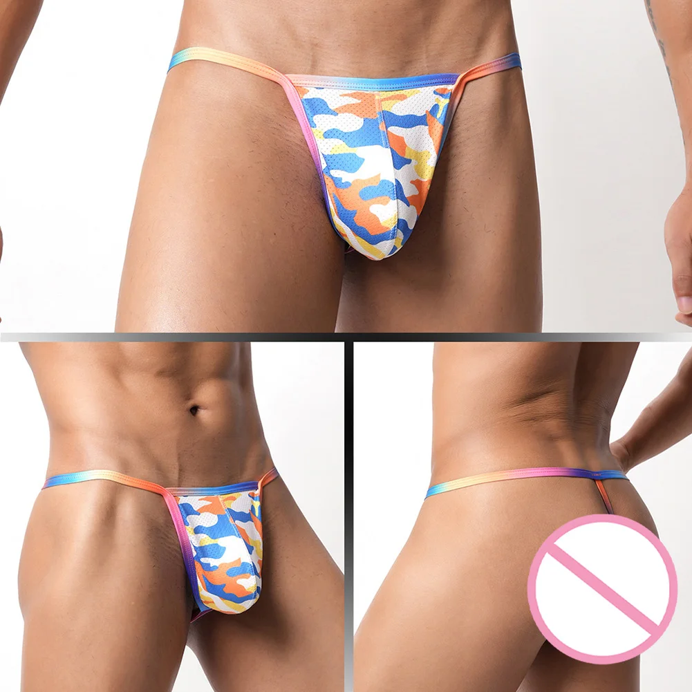 

Mens Briefs G-string Underwear T-back U Convex Pouch Print Pattern Breathable Fabric T-back Breathable Thongs Sexy