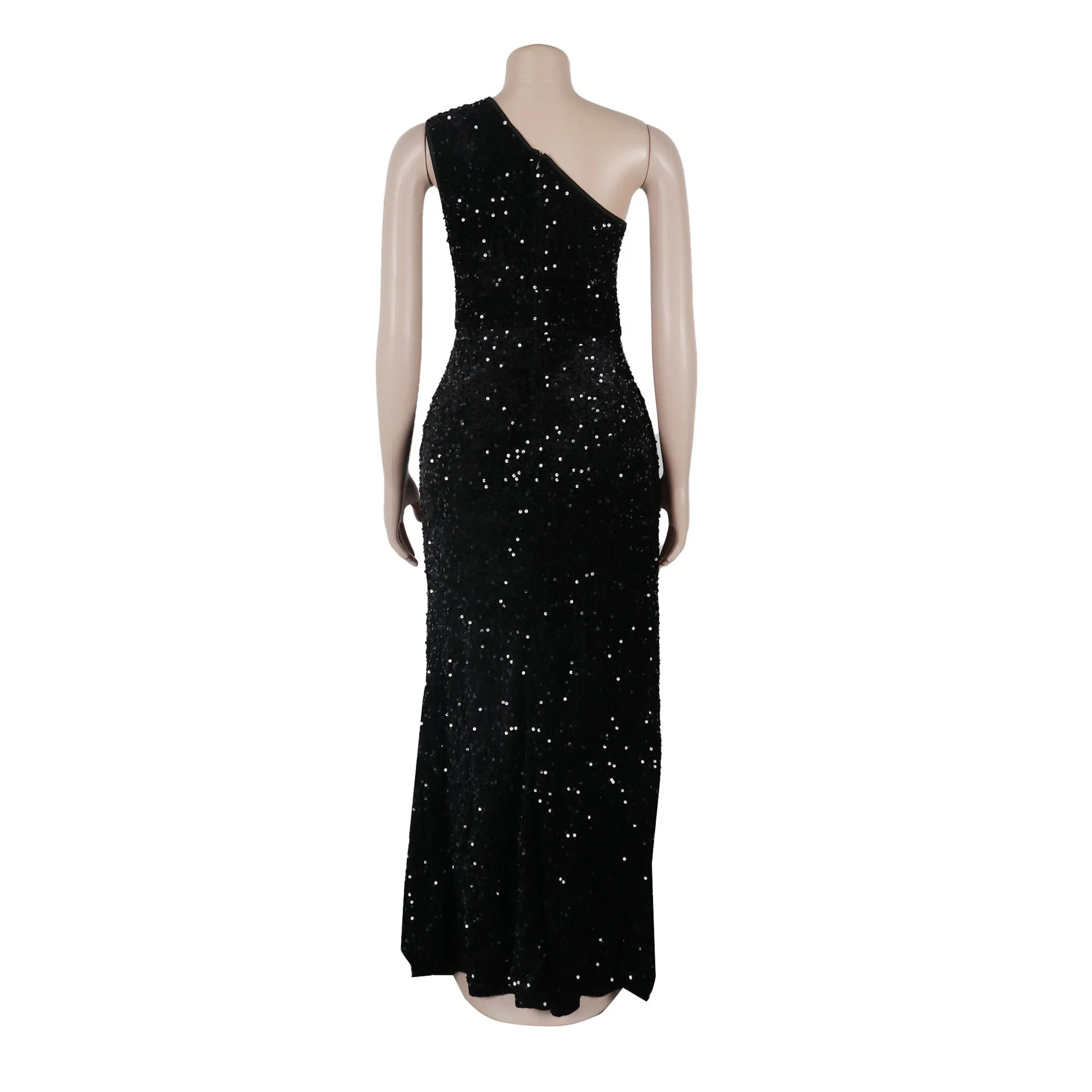 Sexy Nightclub Party Club Banquet Prom Slant Shoulder Split Wrap Hip Slim Velvet Beaded Dresses